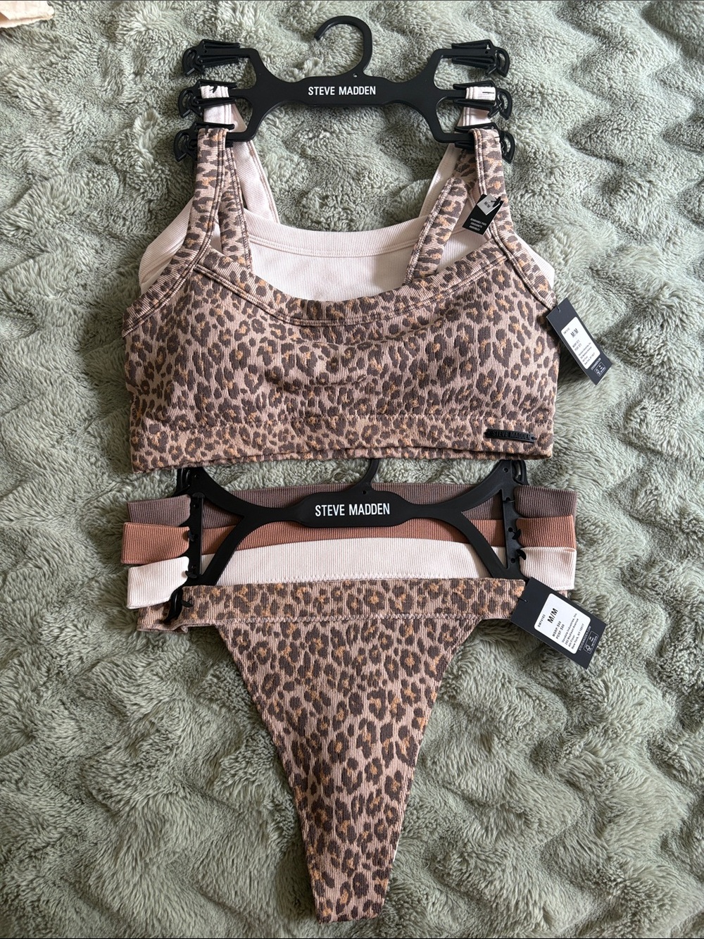 Steve Madden Leopard-Print Bandeau Bralette & Thong Set - Brown, Cream